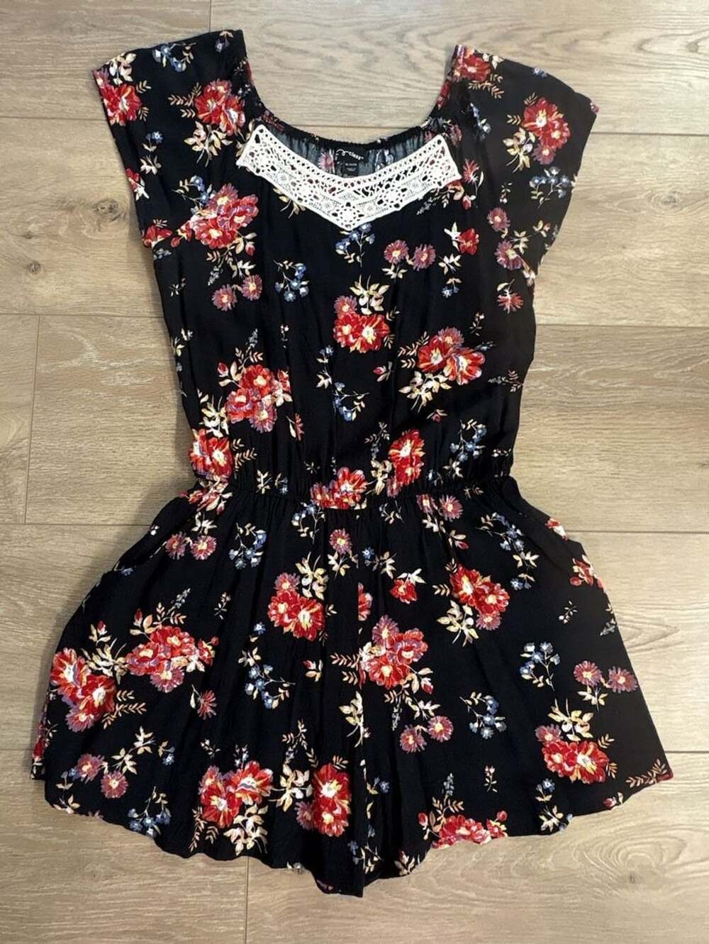 art class Romper Size XL (14/16) Black Floral Lace Trim